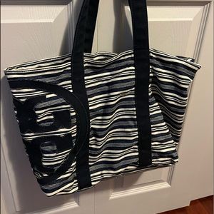 Tory Burch large canvas shopping, beach, travel,  gym denim stripe bag.